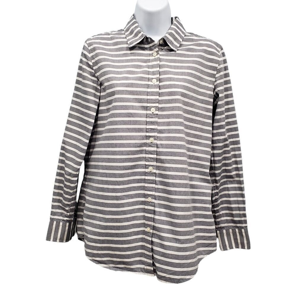 Banana Republic Womens S Dillon Shirt Button Up Cotton Striped Gray White Preppy